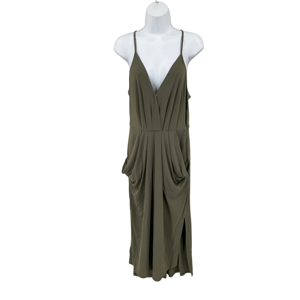 BCBGeneration Midi Dress Women M Olive Green Draped V-Neck Racerback Boho NEW
